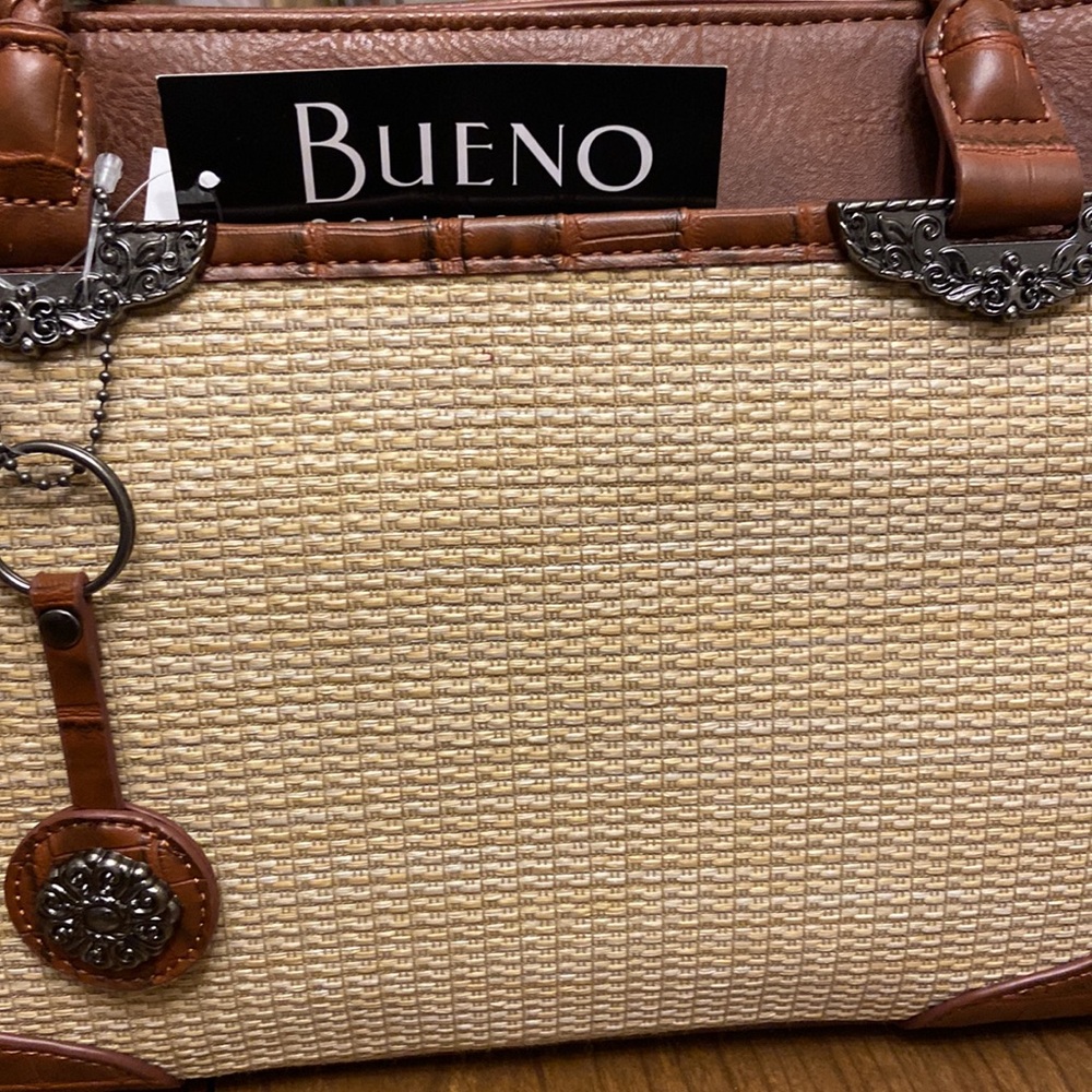 Bueno of California Brown with Keychain Top Handle Tote Bag New with Tag - Picture 5 of 6